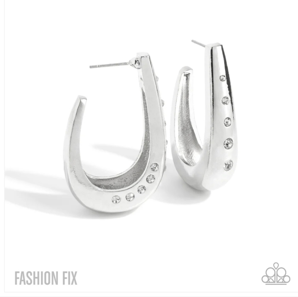 Skilled Shimmer White Paparazzi Silver Teardrop Earrings with Crystal Details